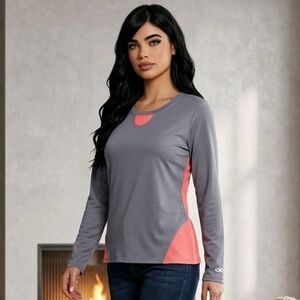 Champion Long Sleeve Duodry Shirt Gray and Neon Orange (LS6)